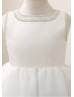 Beaded Ivory Satin Organza Simple Flower Girl Dress